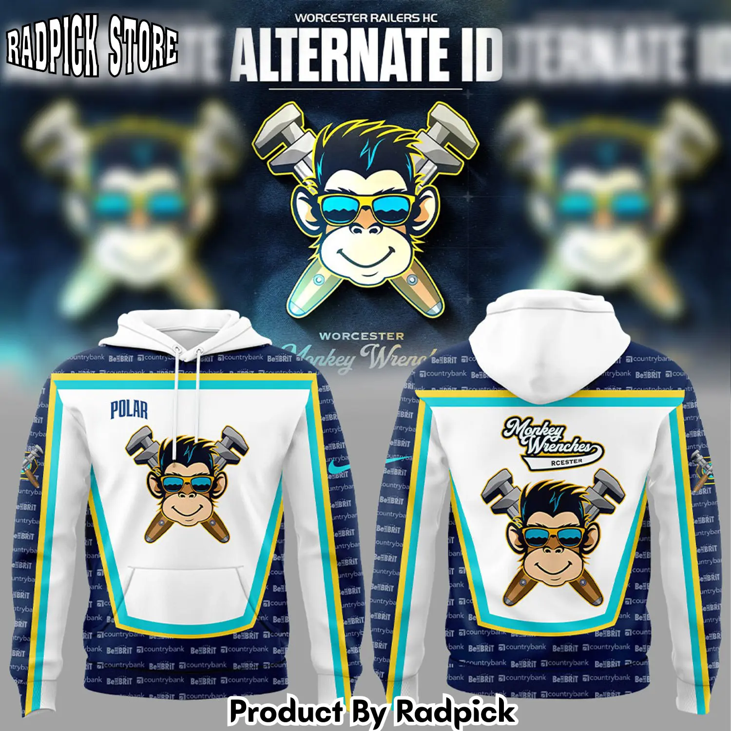 Worcester railers monkey wrenches 3d hoodie rp2917